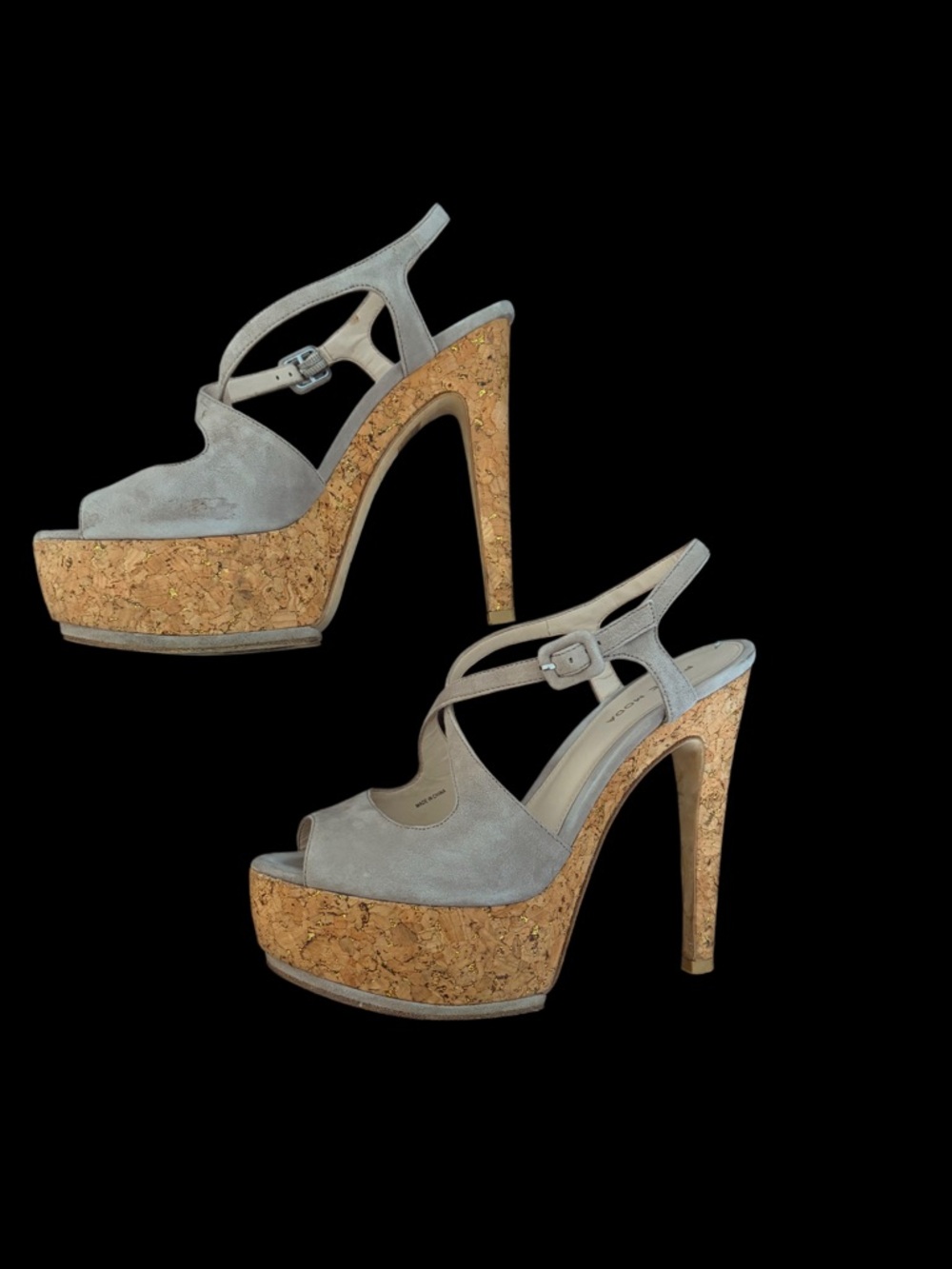 Pelle Moda Gray Suede Cork Platform Sandals